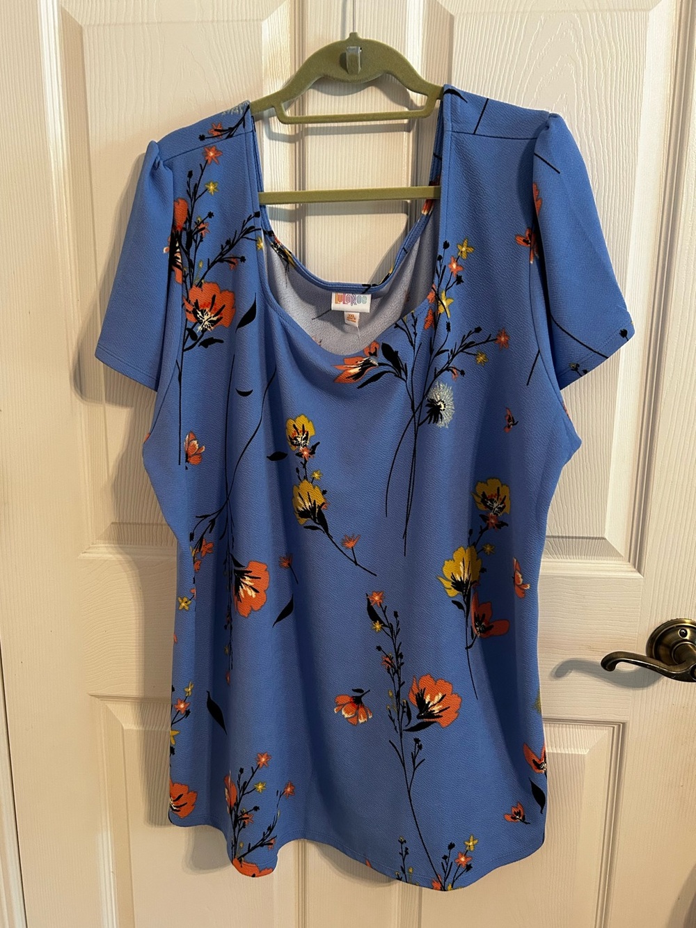 Lularoe ‘Marissa’ Blue Floral Short Sleeve Blouse